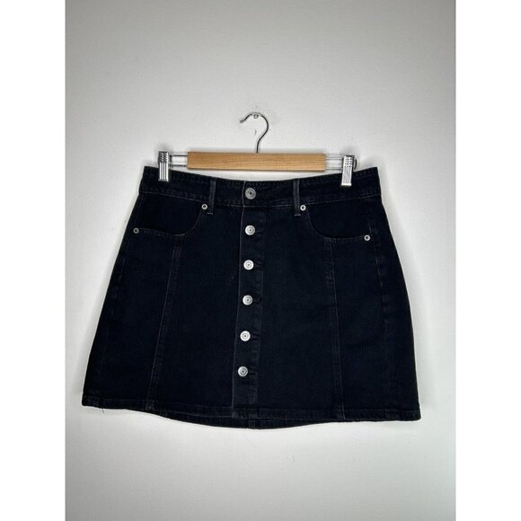 American Eagle Black Button Front Hi Rise A-Line Skirt Size 8 - Picture 2 of 10